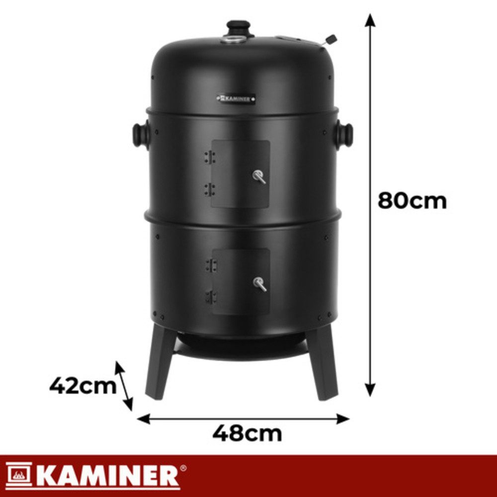 Kaminer Kombigrill Holzkohlegrill 3-in-1 Gartenräucherofen, Spar-Set, Feuerbox, Eingebauten Thermometers und der regulierbaren Luftzirkulation