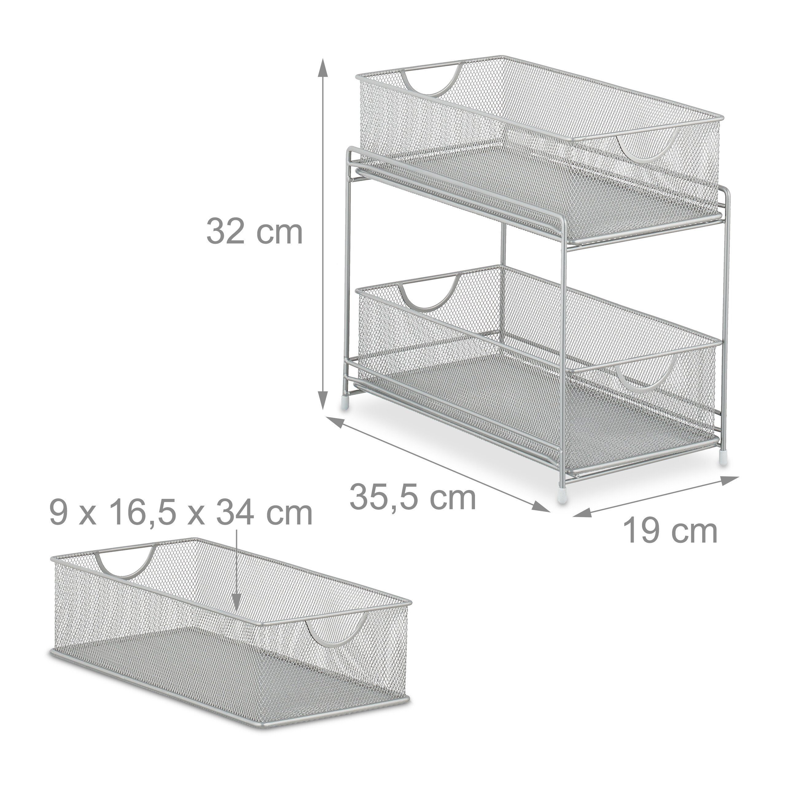 relaxdays Mehrzweckregal Küchen Organizer mit 2 Ausziehkörben, 1-tlg., silber – Bild 4 von 5