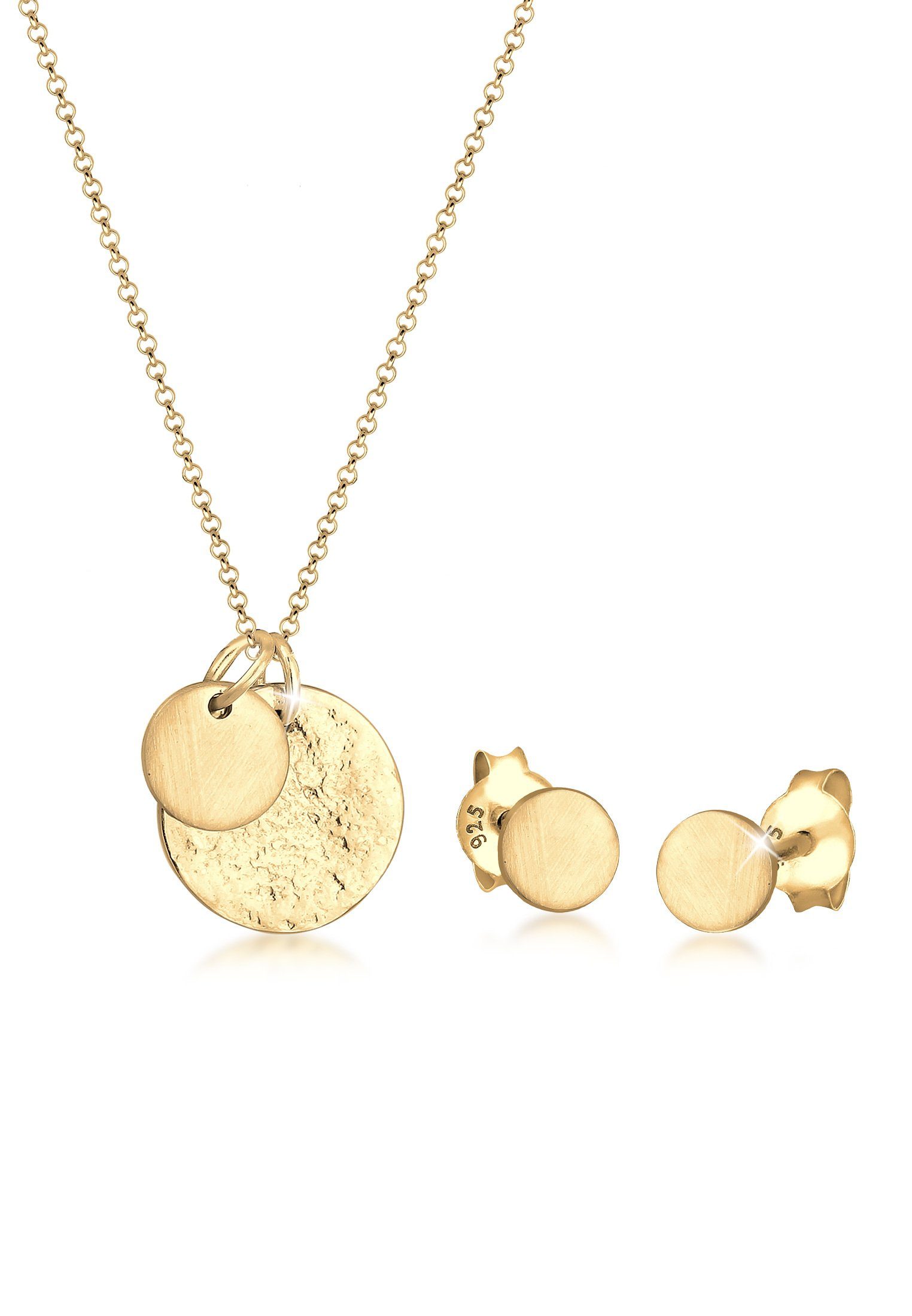 Elli Schmuckset Plättchen Geo-Organic Halskette Ohrring 925 Silber, Geo