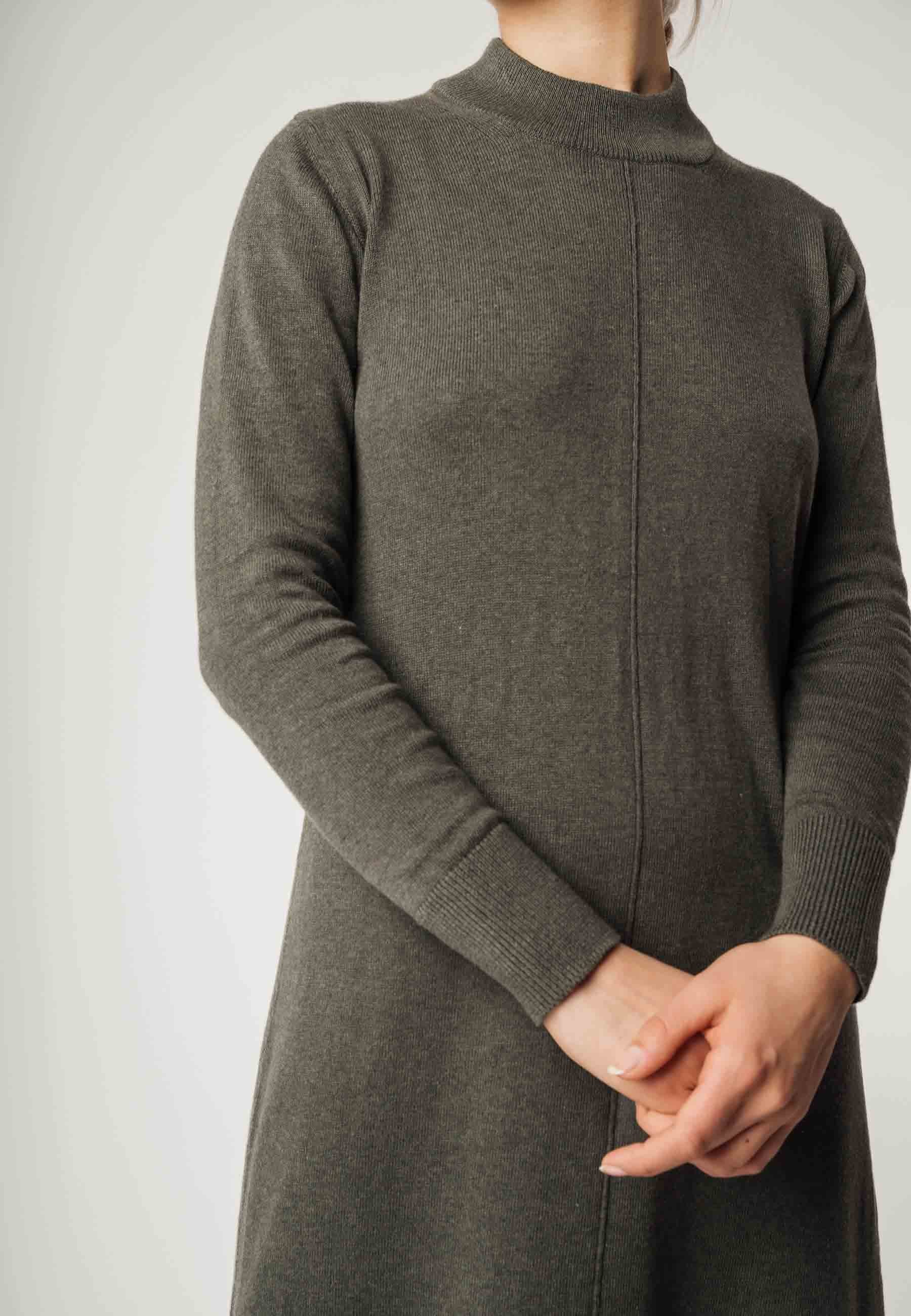 MELA Strickkleid Basic Feinstrick Kleid Style HARLEEN Fein gerippter Kragen