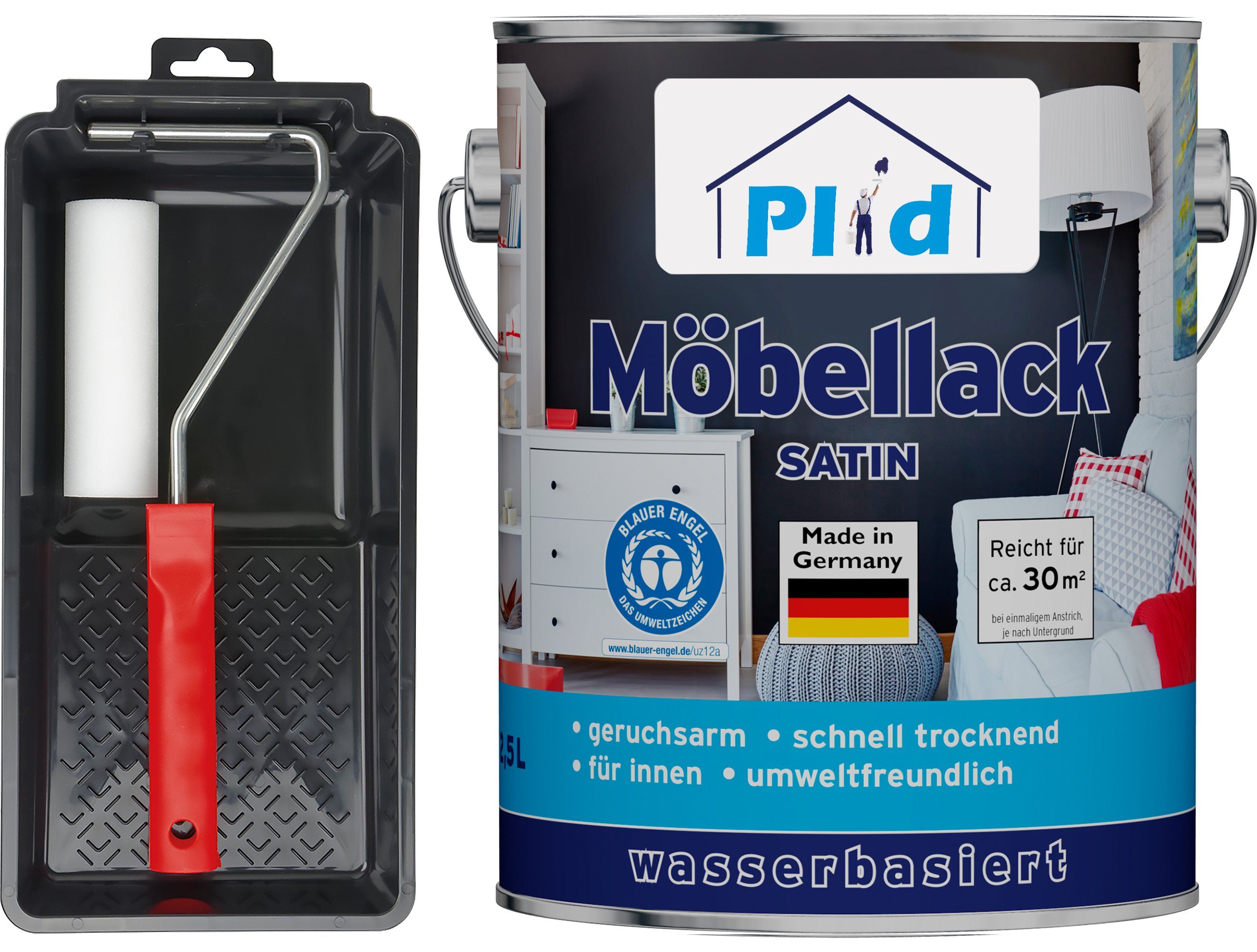 plid Weißlack Premium Möbellack Weisslack Türenlack Holzlack Lackierset, Schnelltrocknend, verarbeitungsfertig