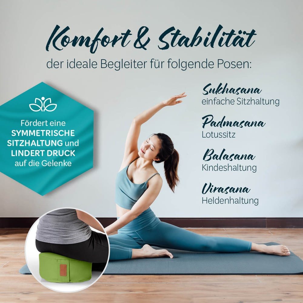 #DoYourYoga Yoga Bolster Vishnu rund - gefüllt mit Bio-Dinkelspelz, Entspannungskissen Yoga Meditation Fitness Therapie 30x30x15 cm