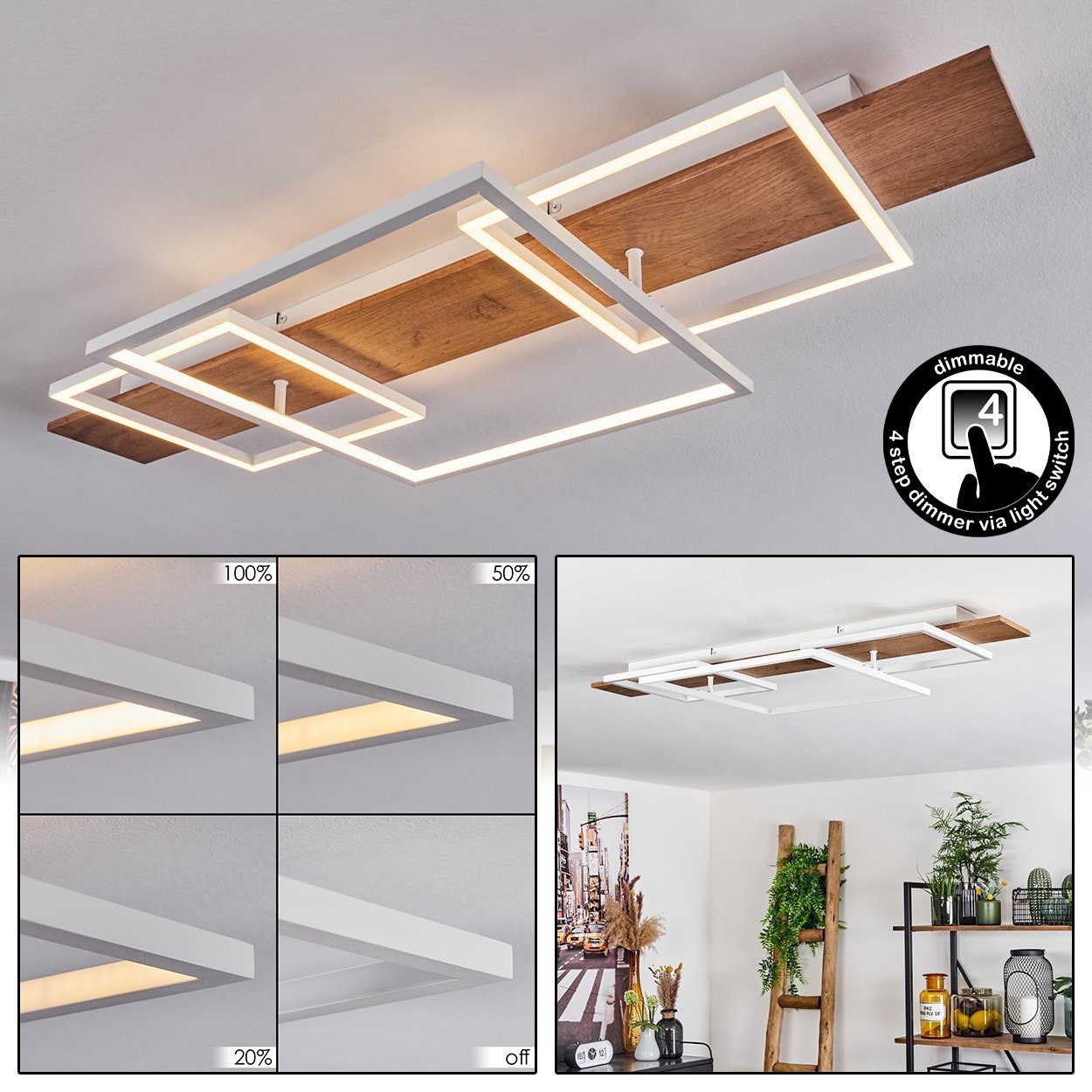 hofstein Deckenleuchte »Palermo« dimmbare Deckenlampe aus Metall/Holz, 3000 günstig online kaufen