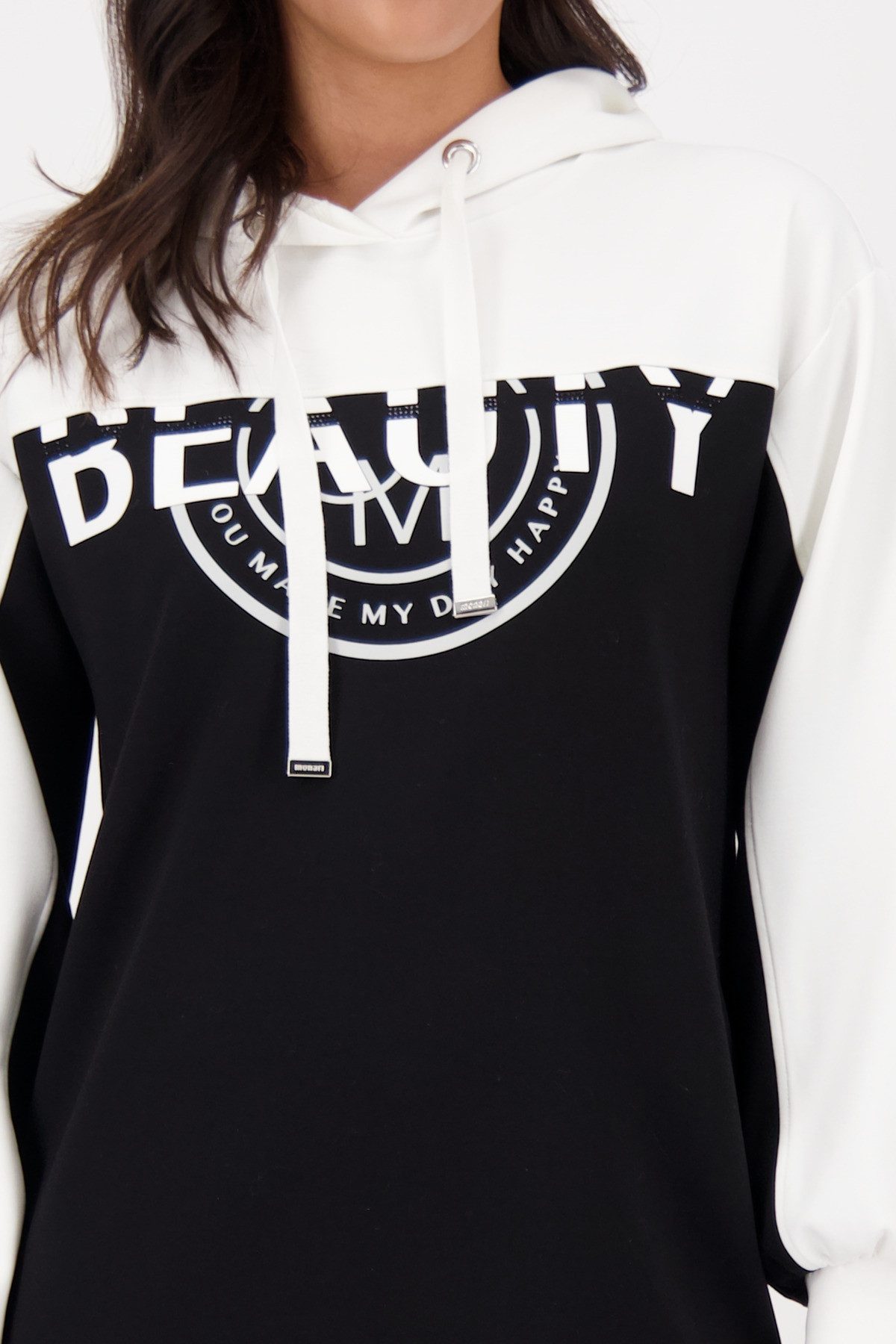 Monari Sweatkleid mit Kapuze "Beauty" Schriftzug günstig online kaufen