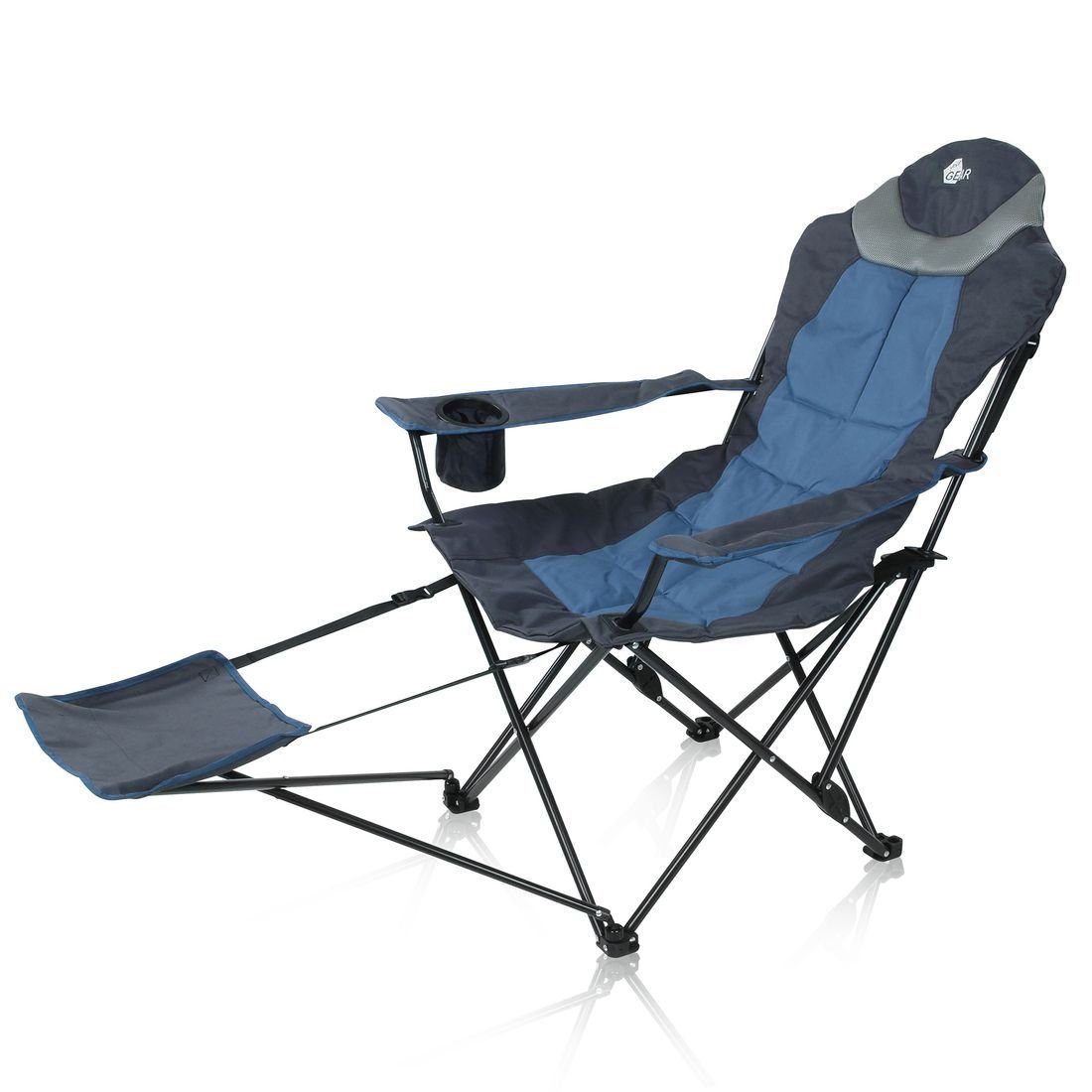 yourGEAR Faltstuhl yourGEAR Campingstuhl Pineto - XXL Relax Klappstuhl -  Stuhl mit Fußauflage, verstellbarer Rückenlehne und Getränkehalter