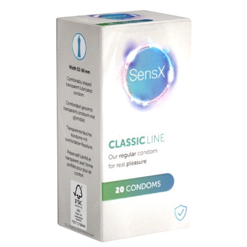 SensX Kondome Classic Line Packung mit, 20 St., klassische Kondome, mit komfortabler Passform, ohne tierliche Produkte