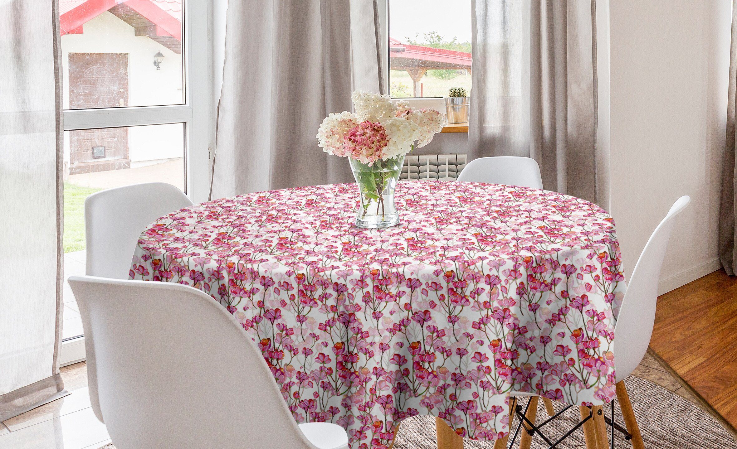 Abakuhaus Tischdecke Kreis Tischdecke Abdeckung für Esszimmer Küche Dekoration, Kirschblüte Bubbly Petals