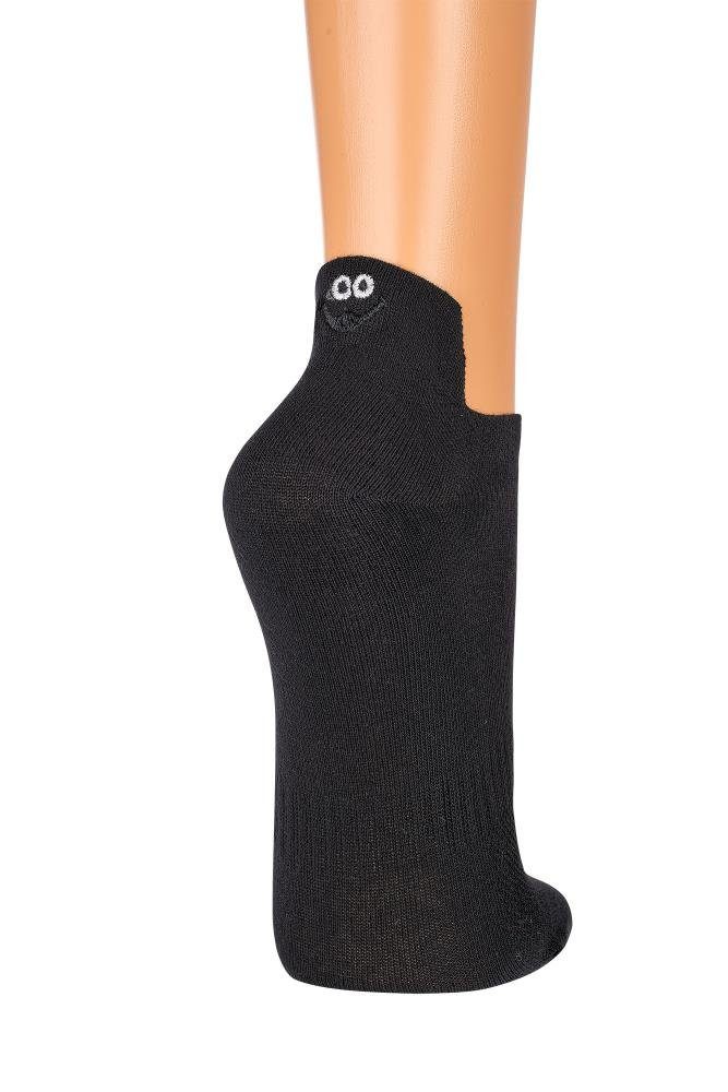 Socks 4 Fun Sneakersocken mit hochgezogener Ferse und Stickerei Unisex bunt schwarz (3 Paar)