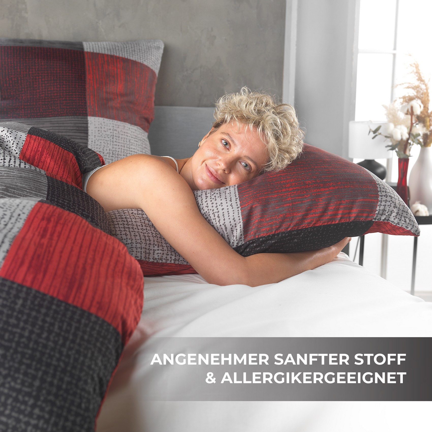 Kuscheli Bettwäsche 135x200 + 80x80 cm atmungsaktiver Bettbezug, moderne Designs, Mikrofaser, 4 teilig, Für Allergiker geeignet, pflegeleicht, angenehm weicher Stoff