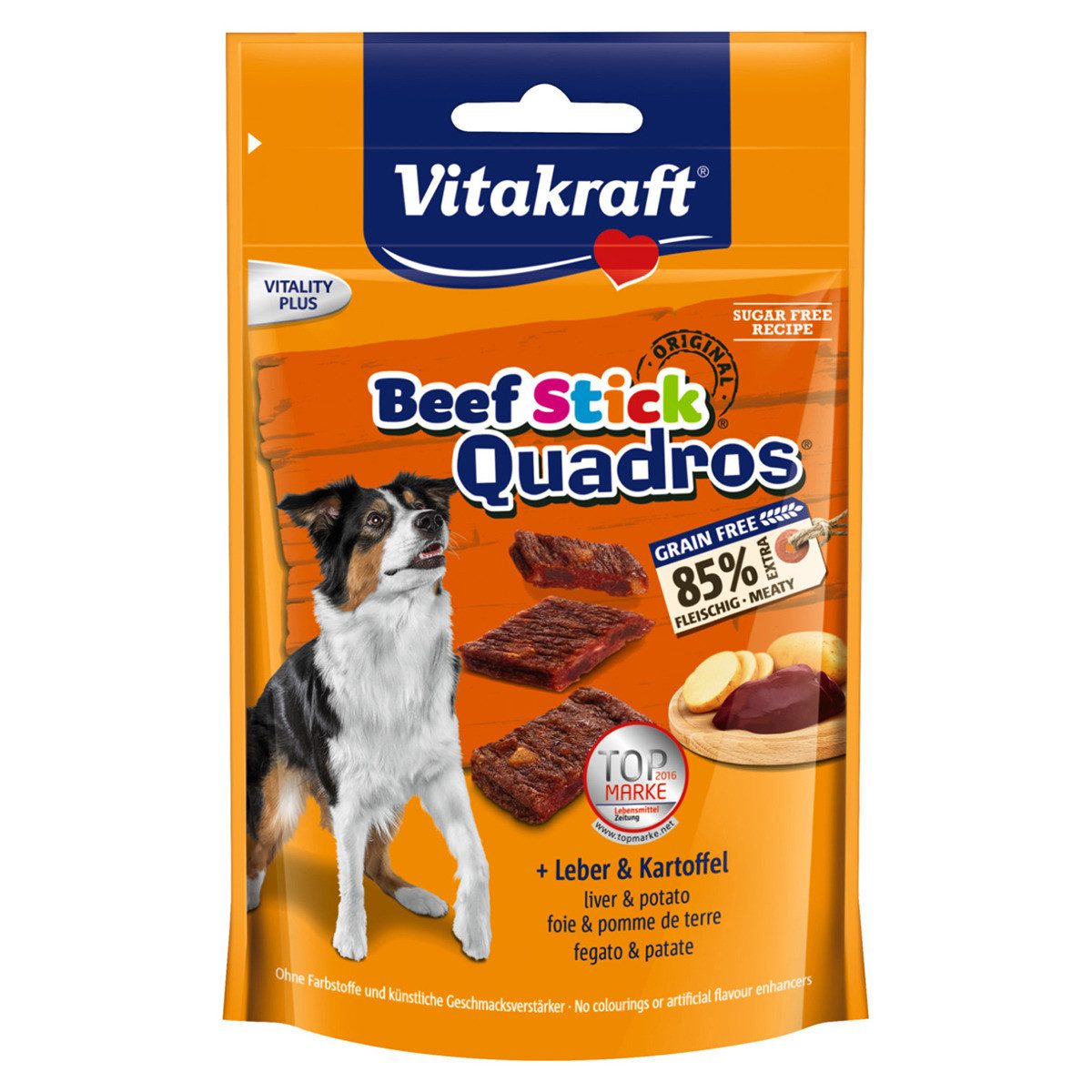 Vitakraft Beef Stick® Quadros® + Leber & Kartoffel 70 g, Snack für: Hund