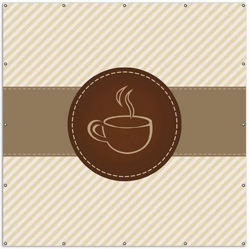 Wallario Sichtschutzzaunmatten Kaffee-Menü - Logo Symbol für Kaffee, rund