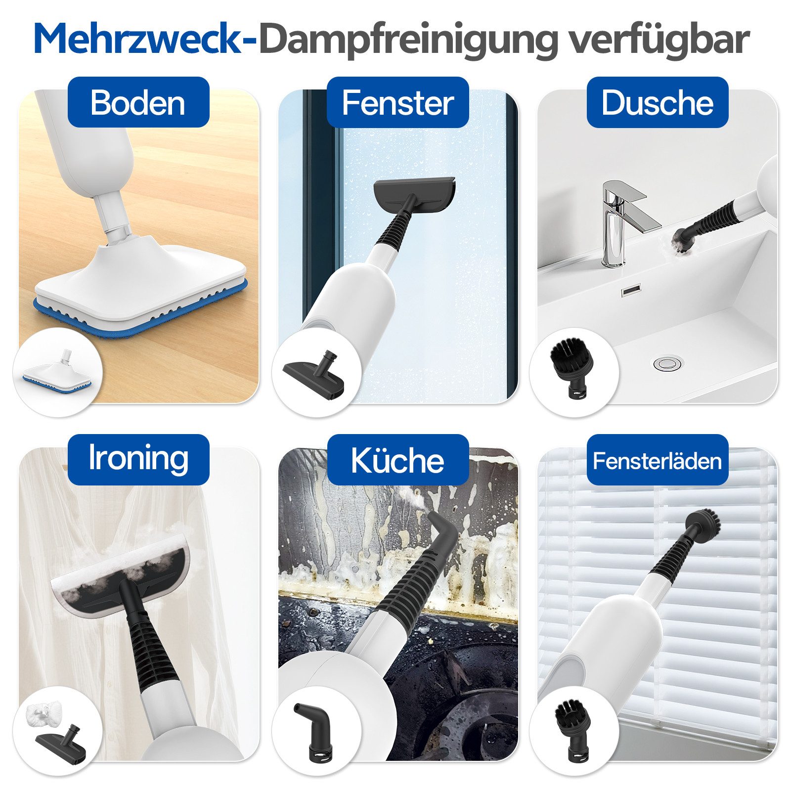 INSE Dampfmopp F2 12-in-1-Handdampfreiniger leistungsstarker abnehmbarer Dampfmopp, 1500 W, beutellos, 15FT langes Netzkabel,100°C-Heißdampf,12-in-1-Funktion