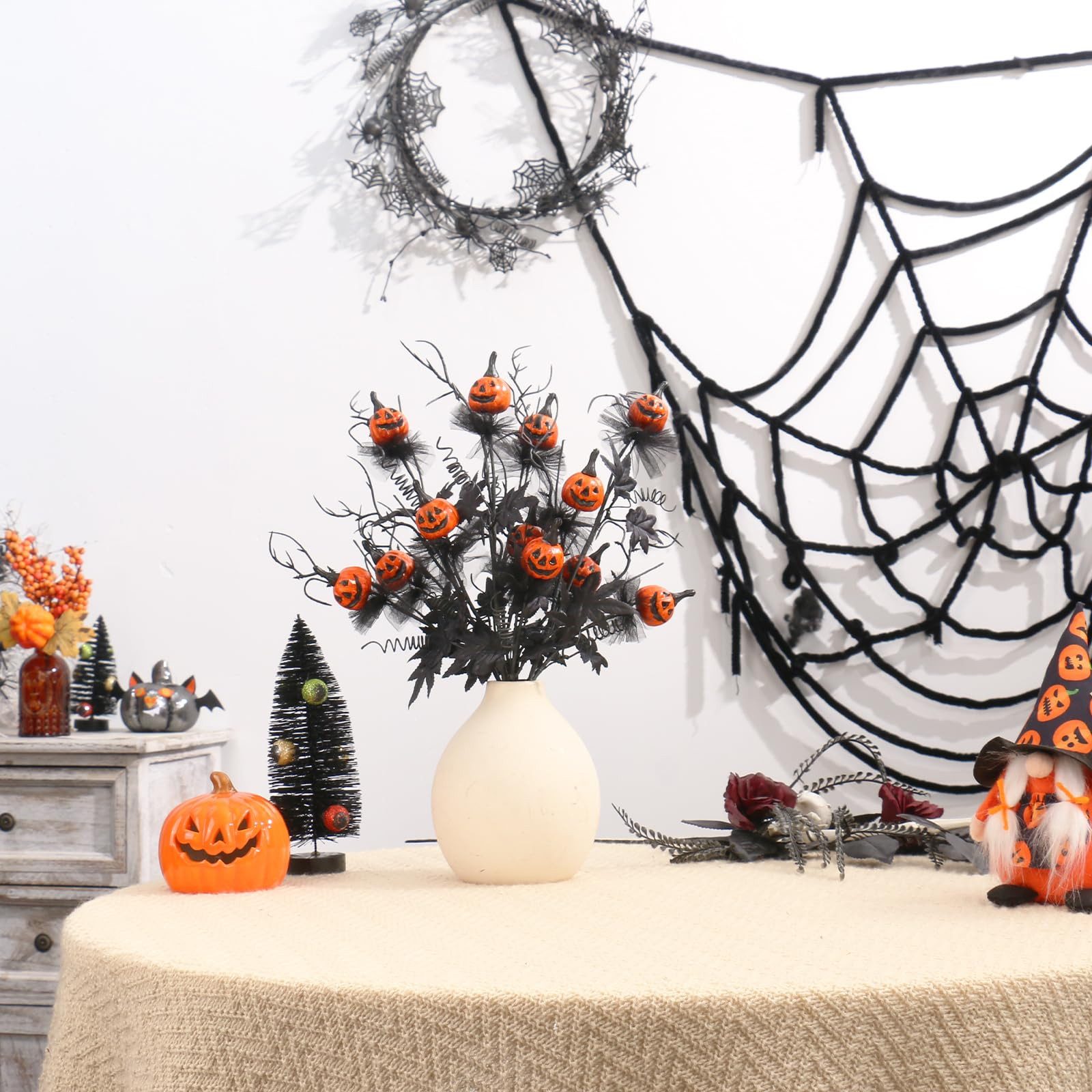 Kunstblumenstrauß 5er-Set Halloween-Dekorationen, 47cm künstliche Kürbisse, Sorvyzxn, Halloween-Zweig, Dekorationen für Zuhause, Innenbereich, Dekorationen
