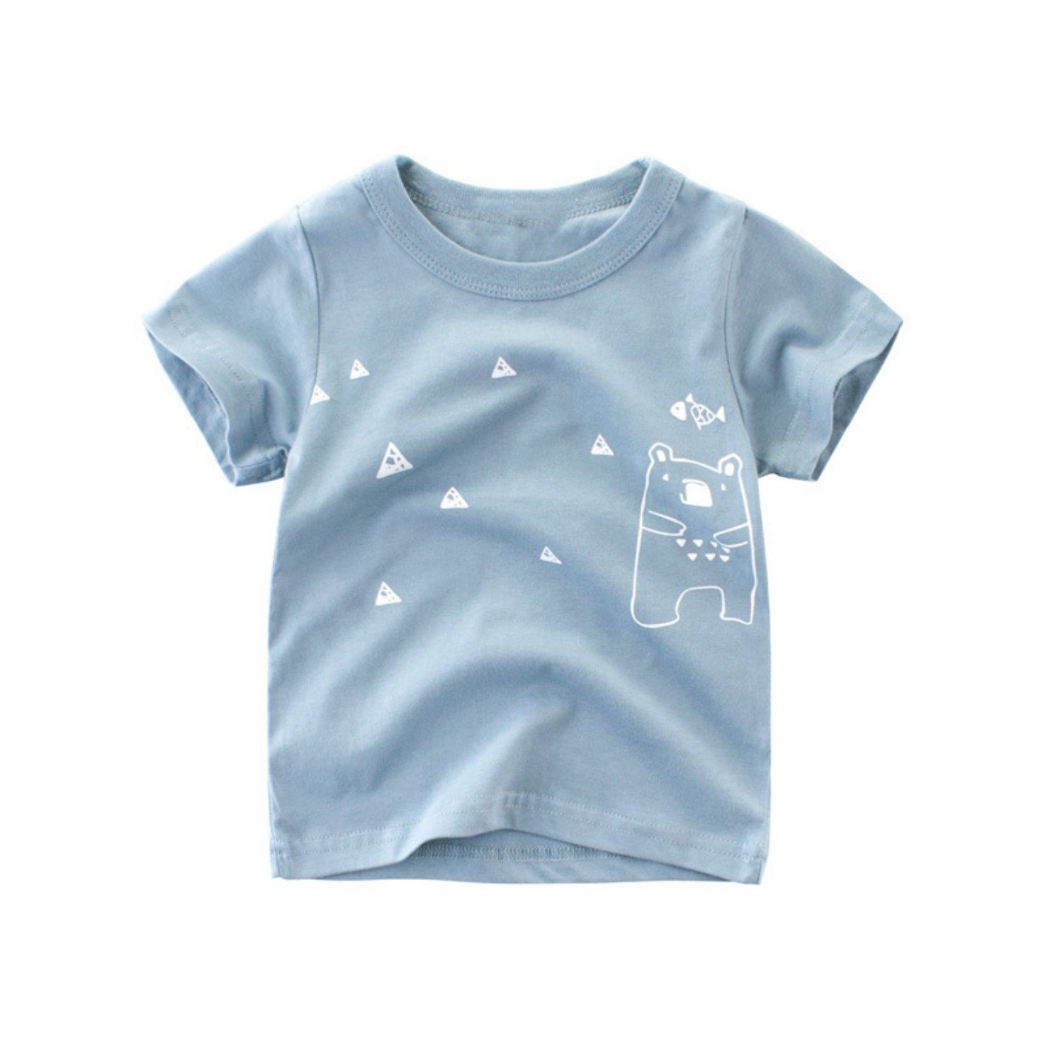 BiboBibo T-Shirt Bär-B8 (Kinder T-Shirt Baumwolle) Oberteil für Jungen Dino Tier Muster Tops Kinder Kleidung