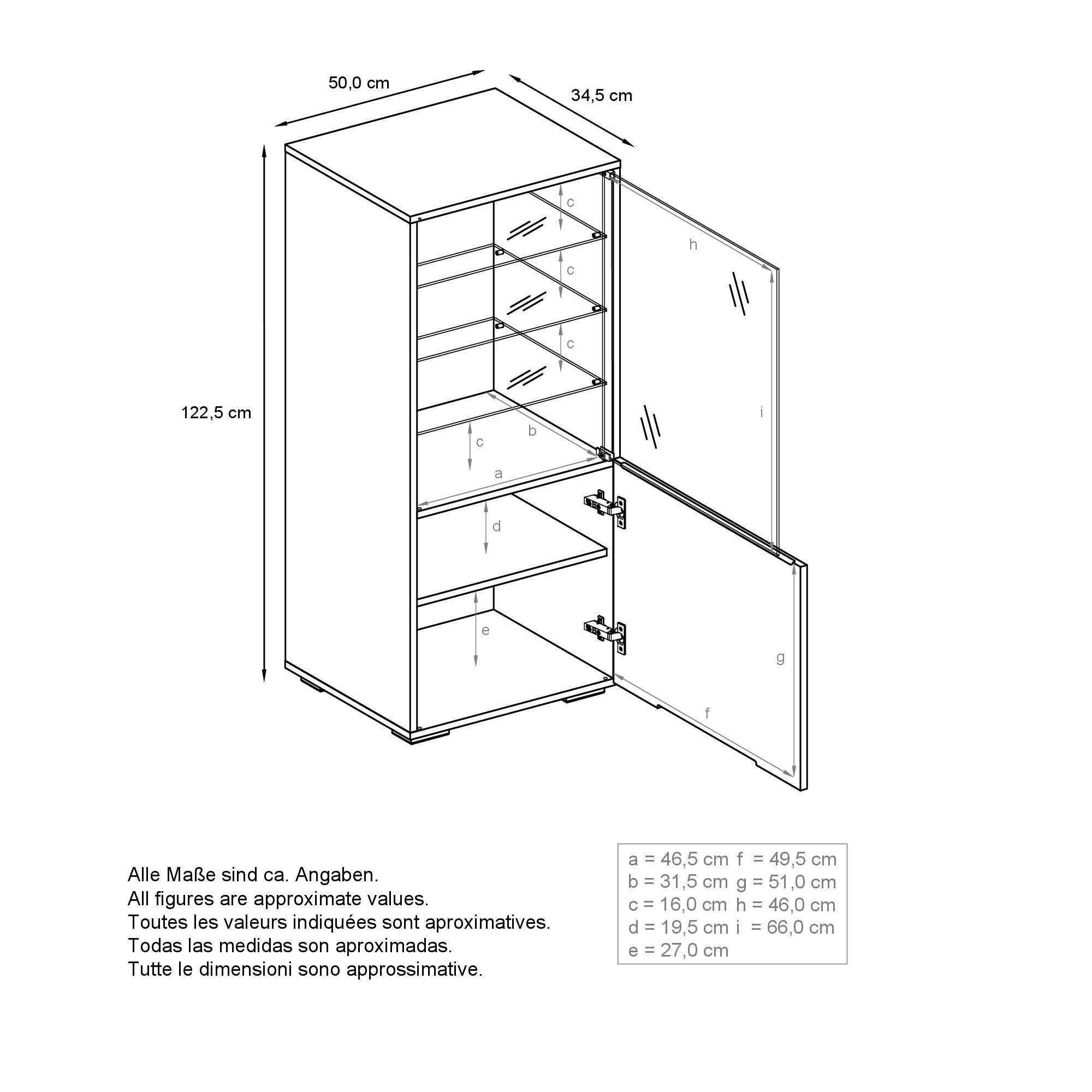 Vladon Standvitrine Granada (Vitrinenschrank, mit Glastür und Glaseinsatz) Weiß matt/Eiche Nordic (50 x 122,5 x 34,5 cm)