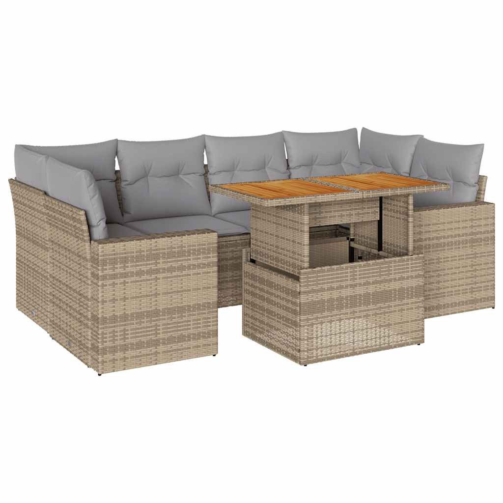 Gartenlounge-Set 7-tlg. Garten-Sofagarnitur mit Kissen Beige Poly Rattan