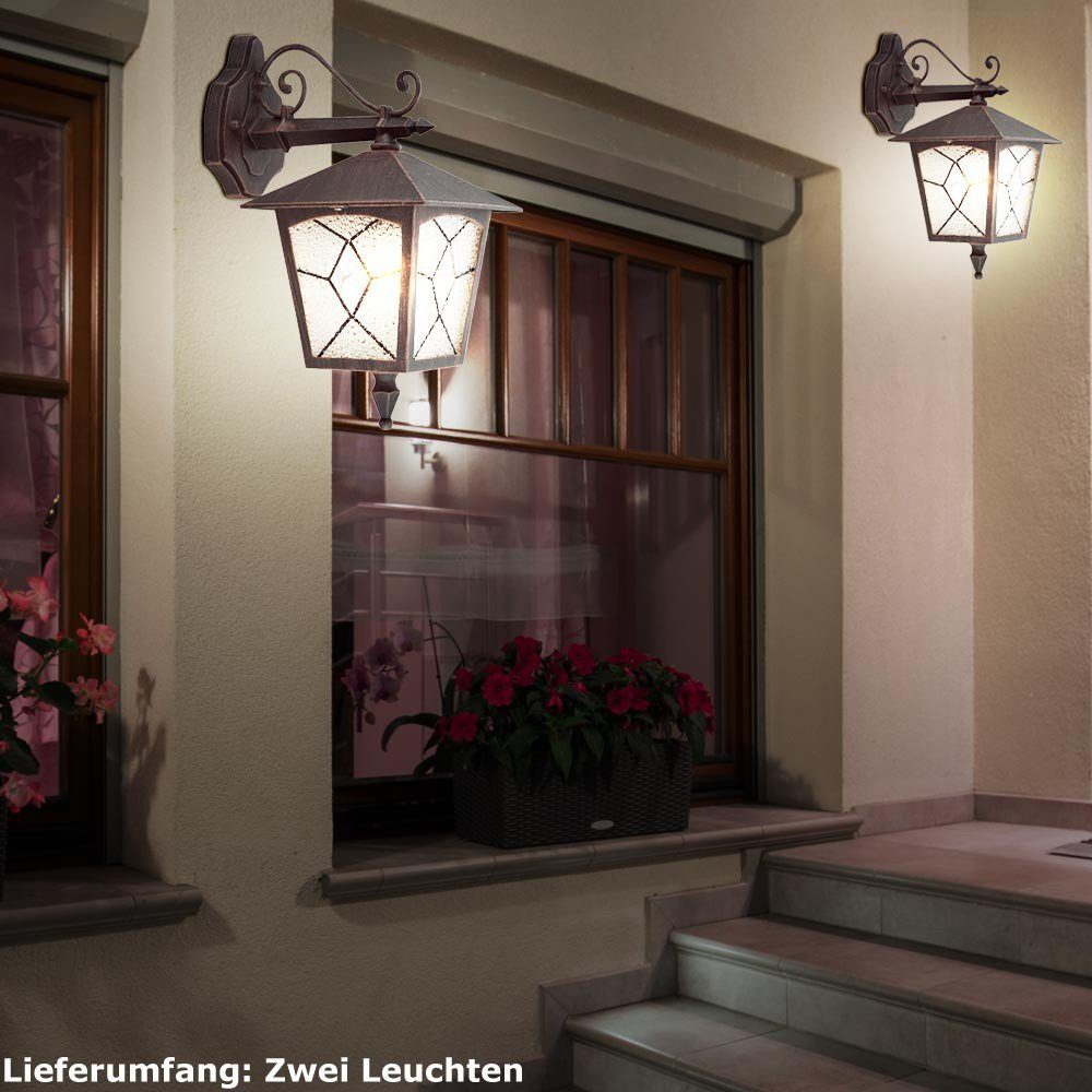 etc-shop Außen-Wandleuchte, Leuchtmittel nicht inklusive, 2er Set Wand Leuchten Laternen Hänge Lampen Außen Beleuchtungen