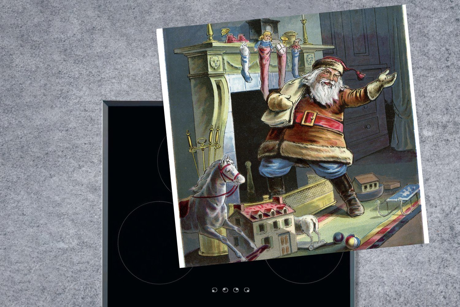 MuchoWow Herdblende-/Abdeckplatte Retro-Weihnachtsmann küche Vinyl, (1 tlg), - 78x78 Ceranfeldabdeckung, Arbeitsplatte für cm, Weihnachten