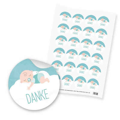 itenga Aufkleber itenga 24x Sticker "Danke / Baby auf Wolke" (Motiv 148) mintgrün paste