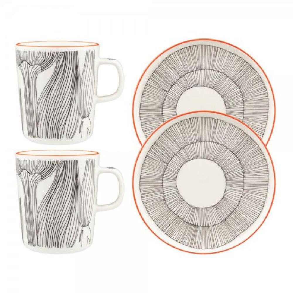 Marimekko Geschirr-Set Geschirr-Set Oiva Kukat Puhkeavat White Black Orange (4-teilig)