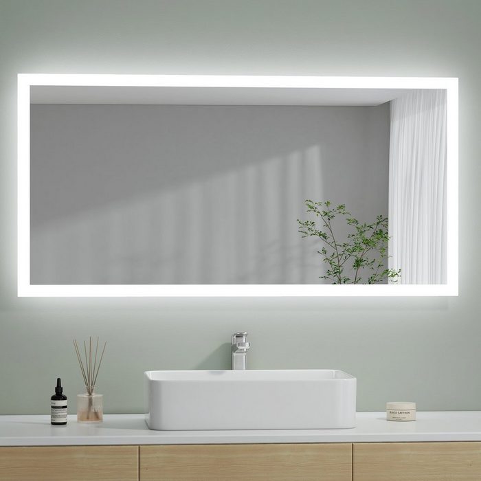 S'AFIELINA Badspiegel Badezimmerspiegel mit Beleuchtung Wandspiegel Kosmetikspiegel Druckknopfschalter Beschlagfrei Warmweiß und Kaltweiß Licht IP 44