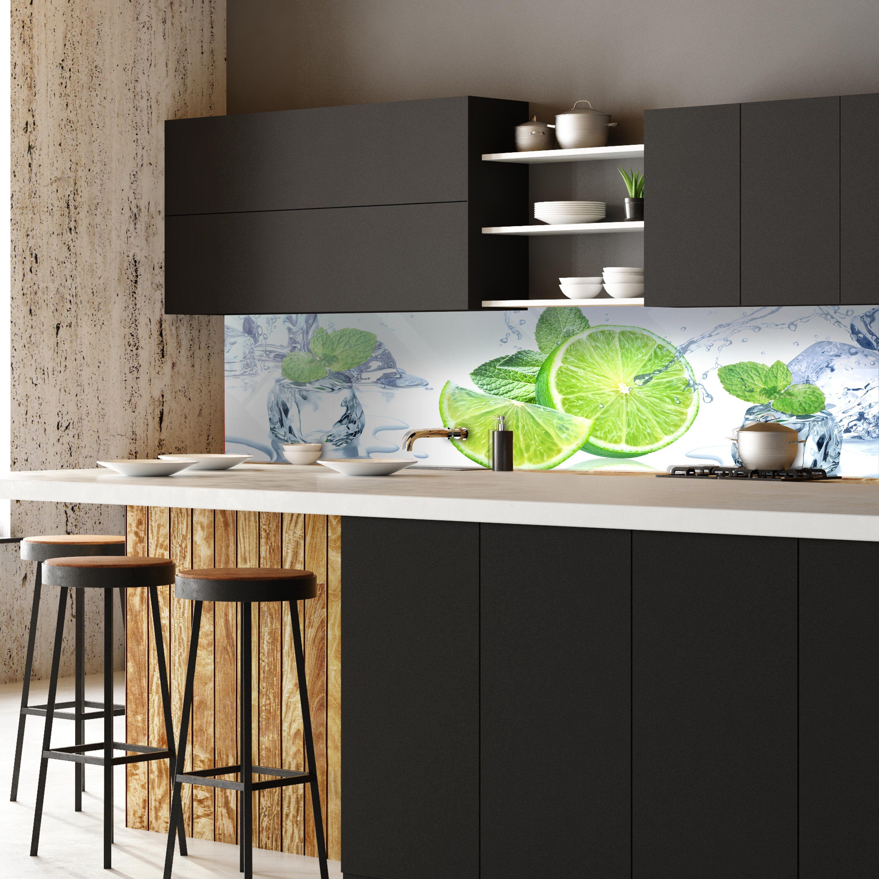 Küchenrückwand wandmotiv24 Nischenrückwand Limette Eis Pfefferminze Premium (1-tlg), Größen in Acrylglas Grün, versch.