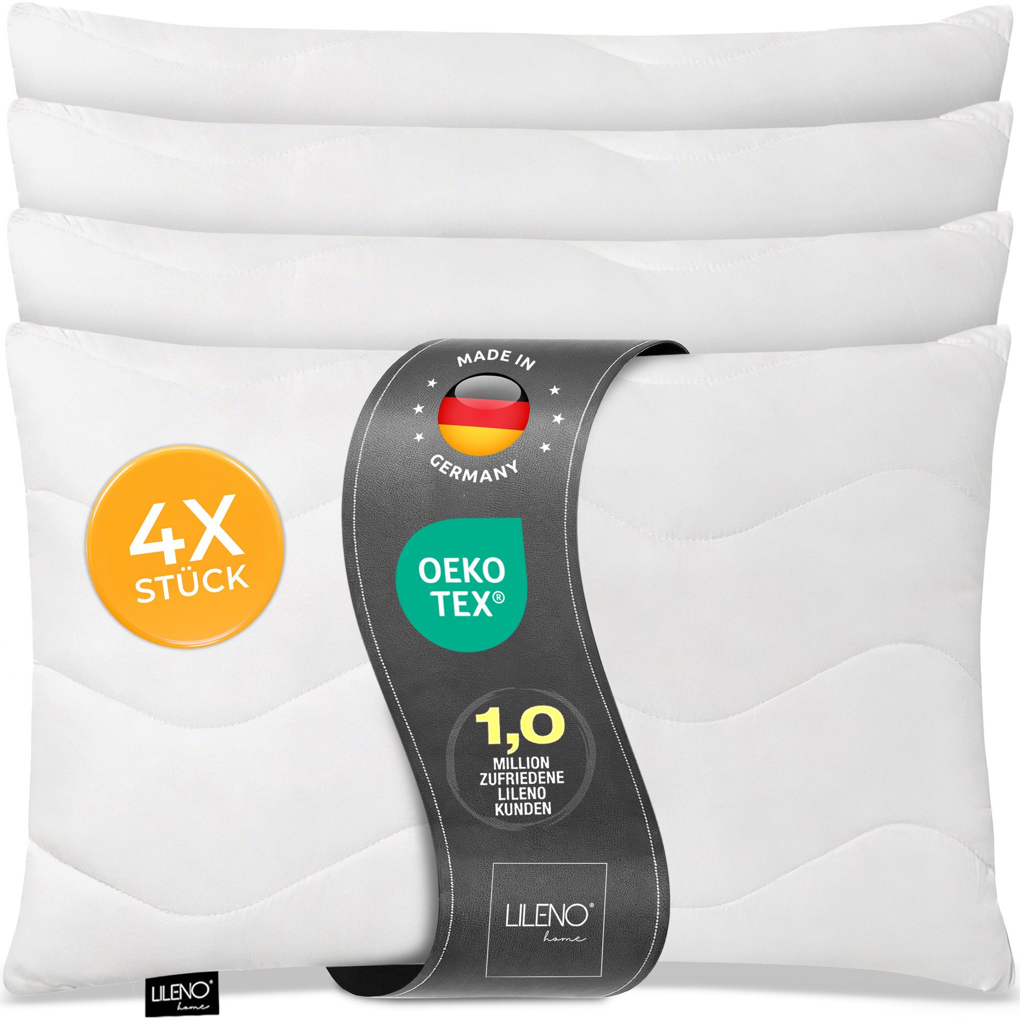 LILENO HOME Kopfkissen LILENO HOME Allergiker Kopfkissen Oeko-Tex & - Made in Germany, Füllung: 100% Polyester, Seitenschläfer, Bauchschläfer, Rückenschläfer, Spar-Set, 4er Set, Dekokissen 30x50 cm, allergikergeeignet, Bettkissen oder Kopfkissen