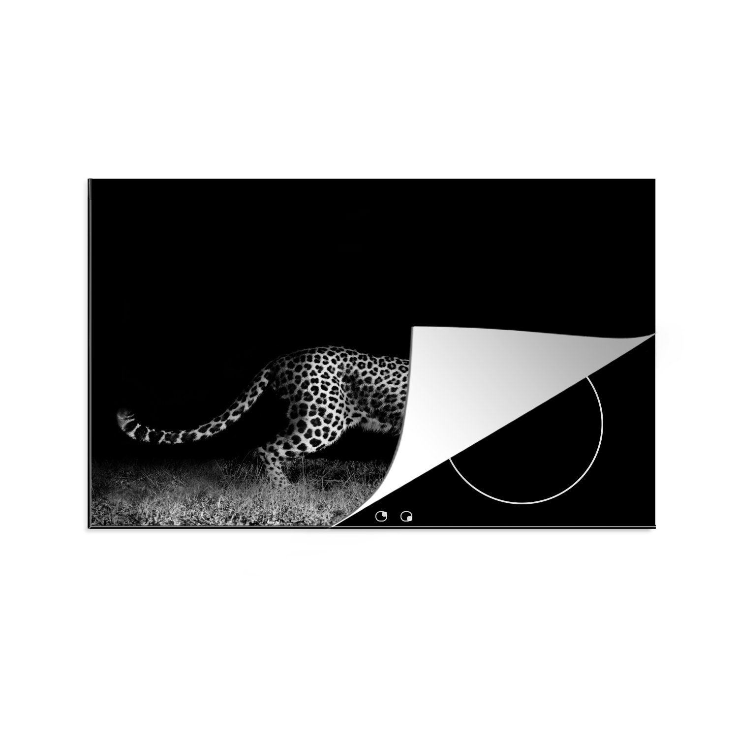 Weiß, Ceranfeldabdeckung, für Leopard Wildtiere Vinyl, tlg), Arbeitsplatte - Herdblende-/Abdeckplatte - (1 Gras MuchoWow küche - - Schwarz cm, 81x52
