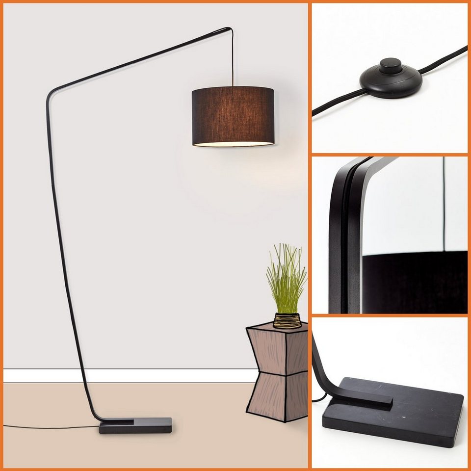 Lightbox Stehlampe, ohne Leuchtmittel, Bogenlampe, 210 x 110 cm, E27,  Marmorfuß, Stoffschirm, schwarz