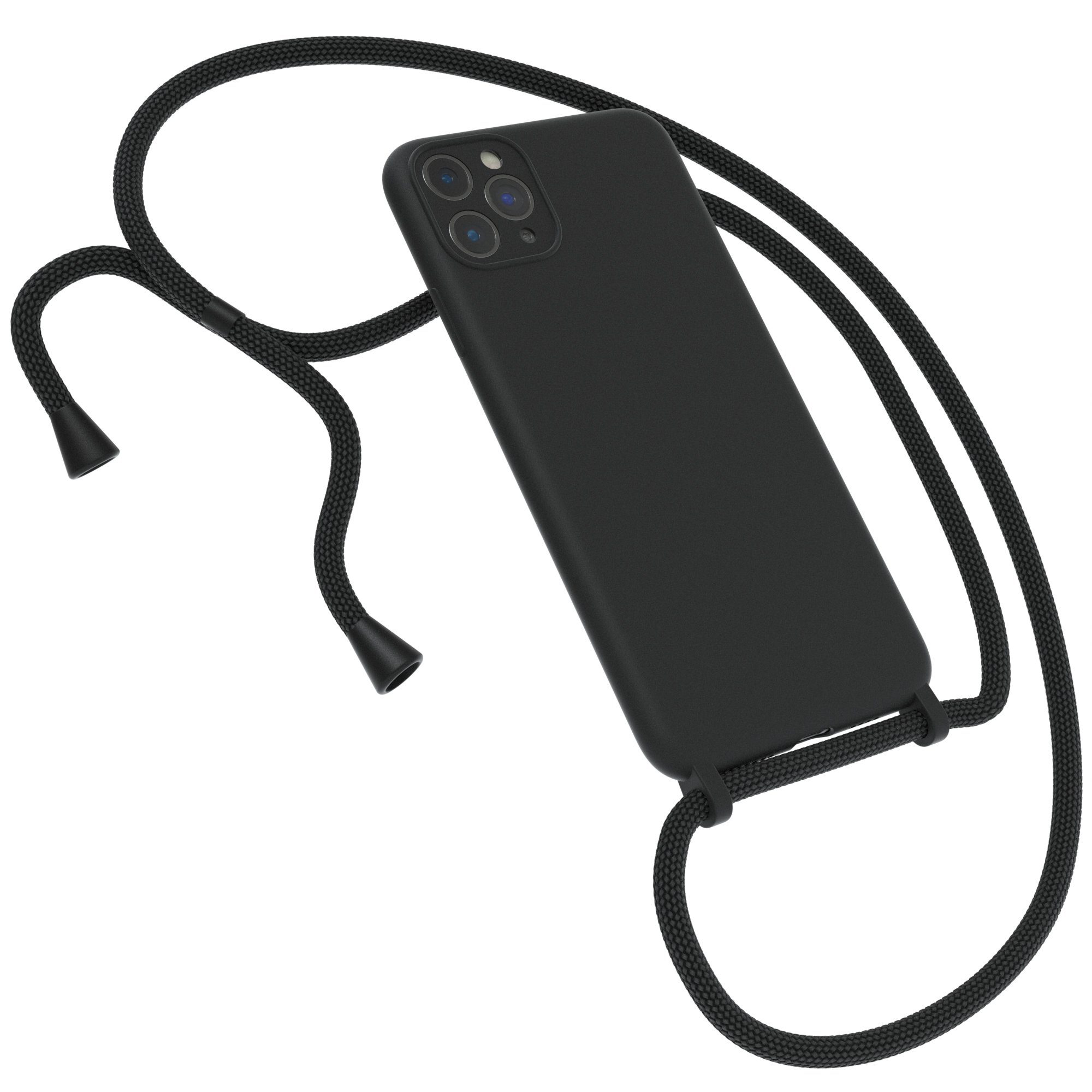 EAZY CASE Handykette Silikon Kette für Apple iPhone 11 Pro Max 6,5 Zoll, Kette zum Umhängen für Unterwegs Umhängeband Kordel Handyhülle Schwarz