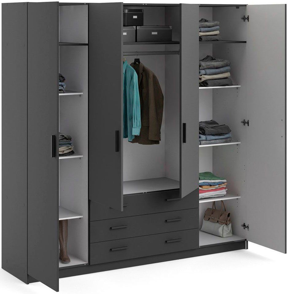 Home affaire Kleiderschrank Sprint, viel Stauraum, robuste Qualität, 3 Breiten 98, 147, 195 cm Breite 98,5/147 oder 195,5 cm, je mit Einlegeböden und Kleiderstange