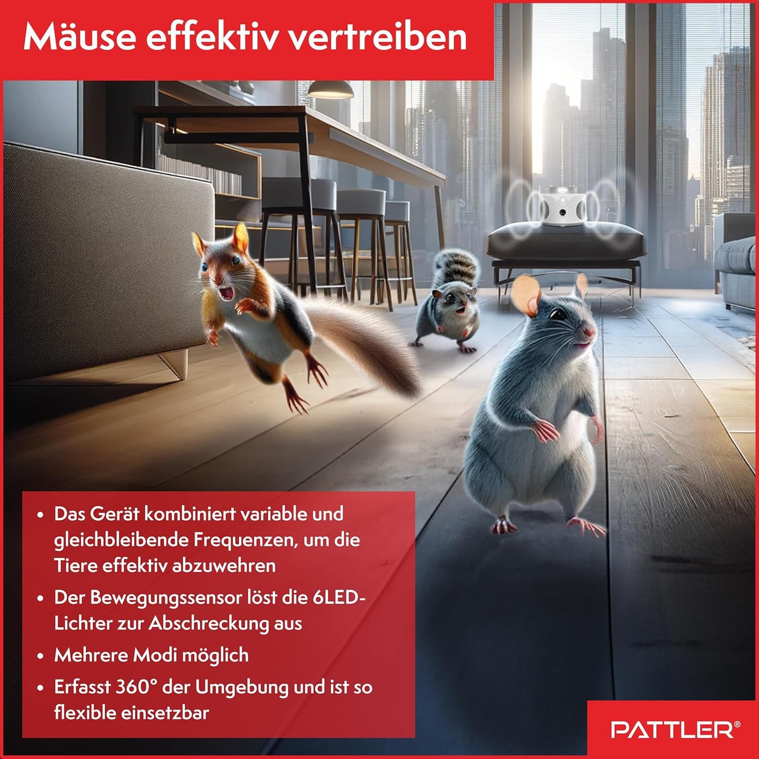 Pattler Ultraschall-Tierabwehr 360° Ultraschall Mäuseabwehr, 1 Gerät – Bild 5 von 5