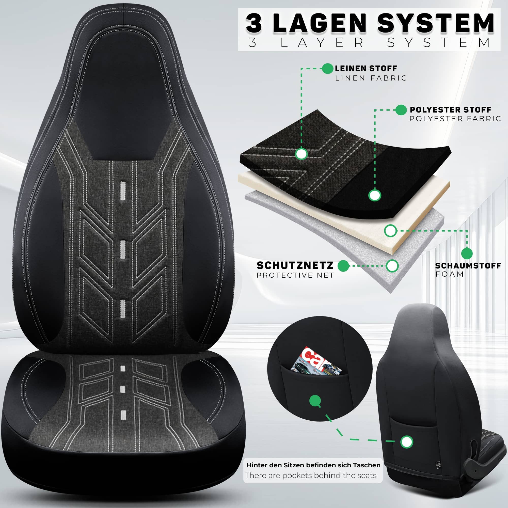 BREMER SITZBEZÜGE Autositzbezug für Pilote Atlas (BC4), Set, 2-tlg., Schonbezüge Sitzbezüge Fahrer und Beifahrer, in Schwarz/Anthrazit