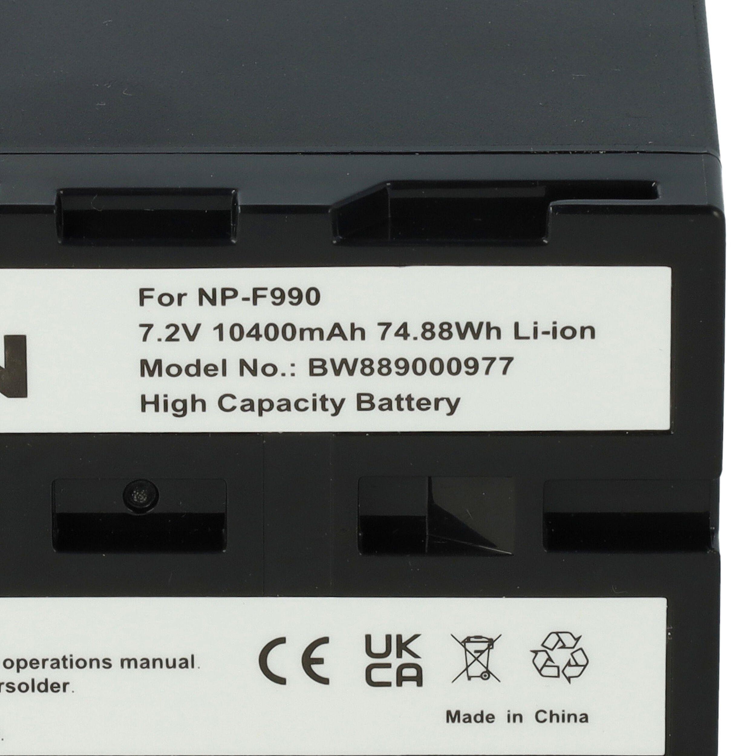 V) Ersatz Sony vhbw NP-F990, Kamera-Akku für NP-F970, NP-F950, 10400 Li-Ion NP-F930 NP-F960, für mAh (7,2