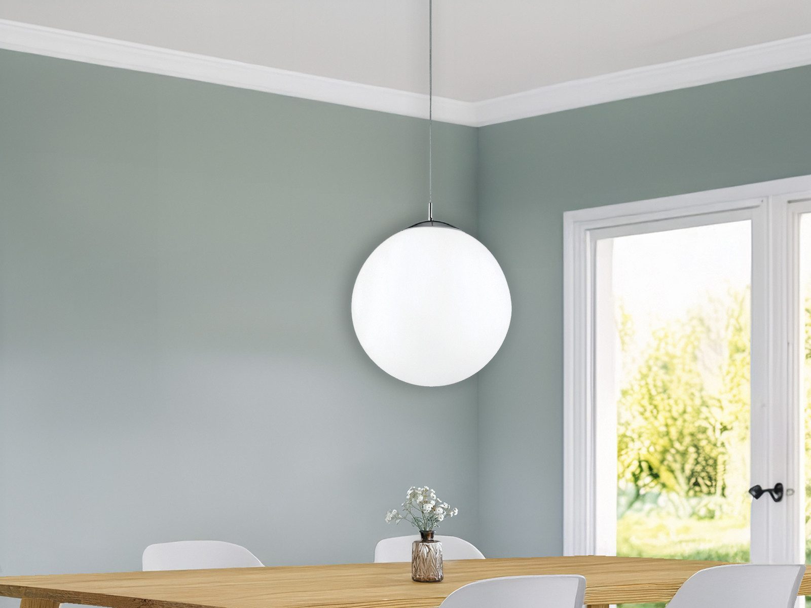 Luce Ambiente Design LED Pendelleuchte mit Glas-Kugel Lampenschirm, Ø 35cm, Dimmfunktion, LED wechselbar, Warmweiß, Retro Hängelampe einflammig, Kugel-Lampe hängend über Esstisch