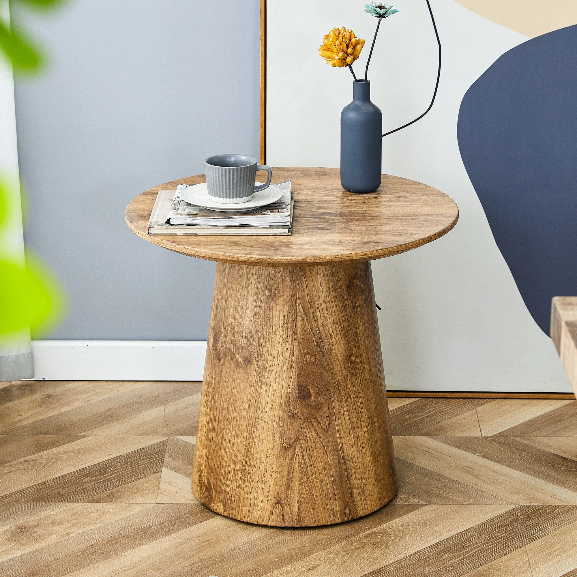 JUFU Couchtisch Runder Beistelltisch in Holzoptik natur (1-St), Erhältlich in 2 Größen (50/60cm), einzeln oder als Set