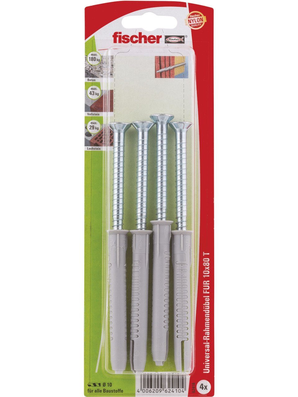 fischer Schrauben- und Дюбель-Set Fischer Langschaftdübel FUR 10.0 x 80 mm - 4 Stück