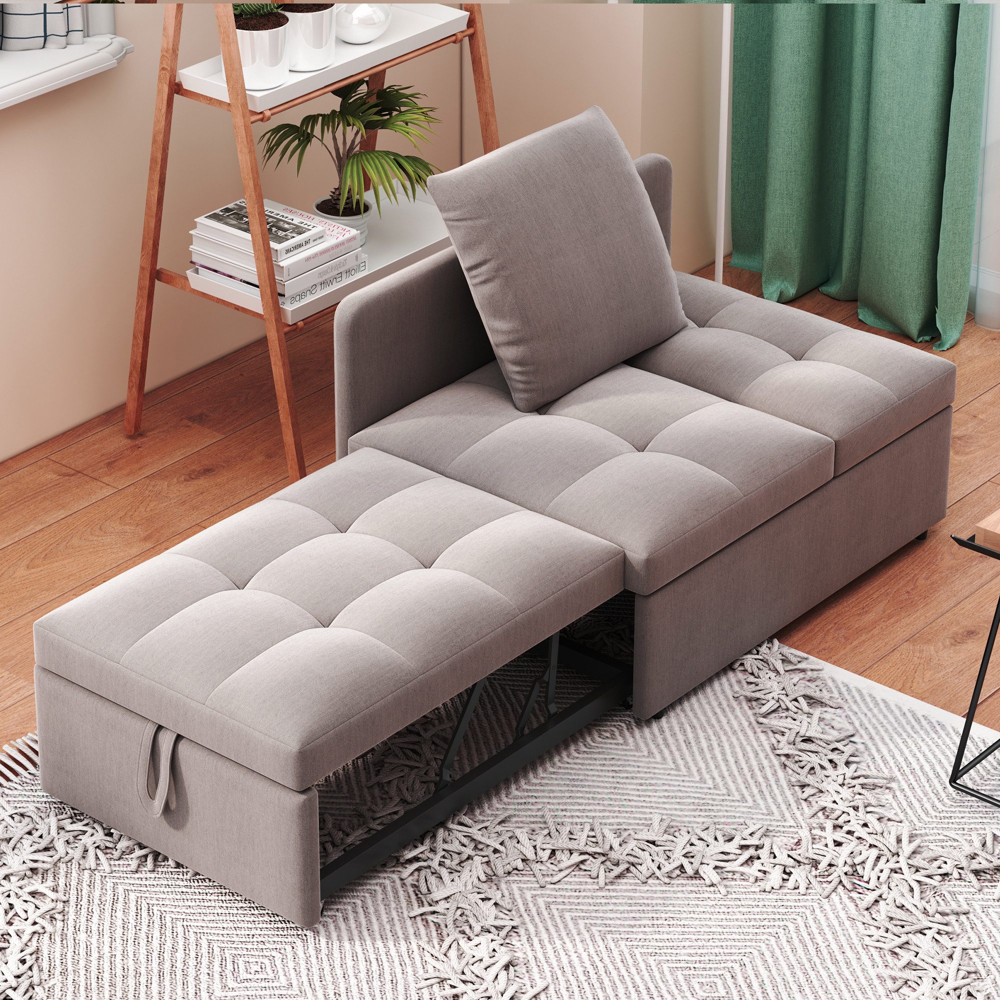 KLAM HOME Schlafsofa Polsterbett Schlafsofa 3 in 1 Multifunktions-Schlafsofa, Leinenstoffsofa mit verstellbarer Rückenlehne, für kleine Räume – Bild 3 von 5
