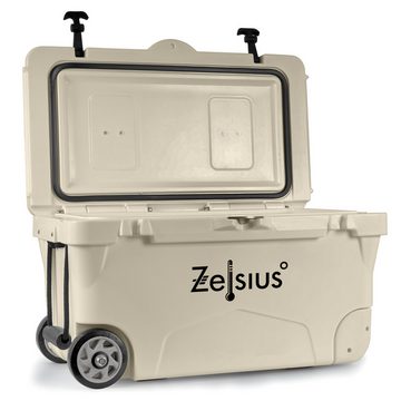 Zelsius Kühlbox beige 50 Liter mit Räder, Fahrbare Cooling Box für Camping Urlaub, 50 l