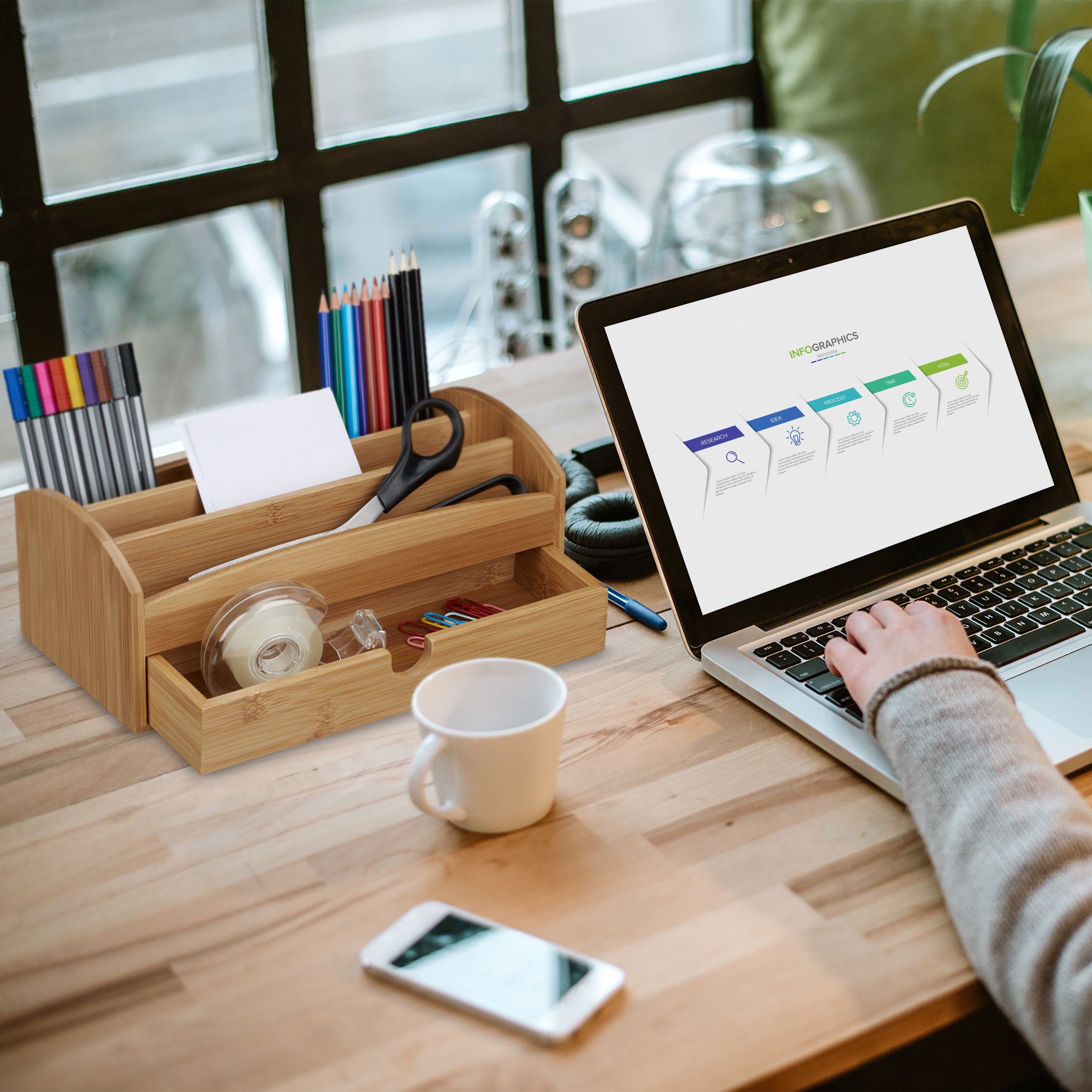 relaxdays Schreibtischaufsatz Schreibtischorganizer Bambus Schublade günstig online kaufen
