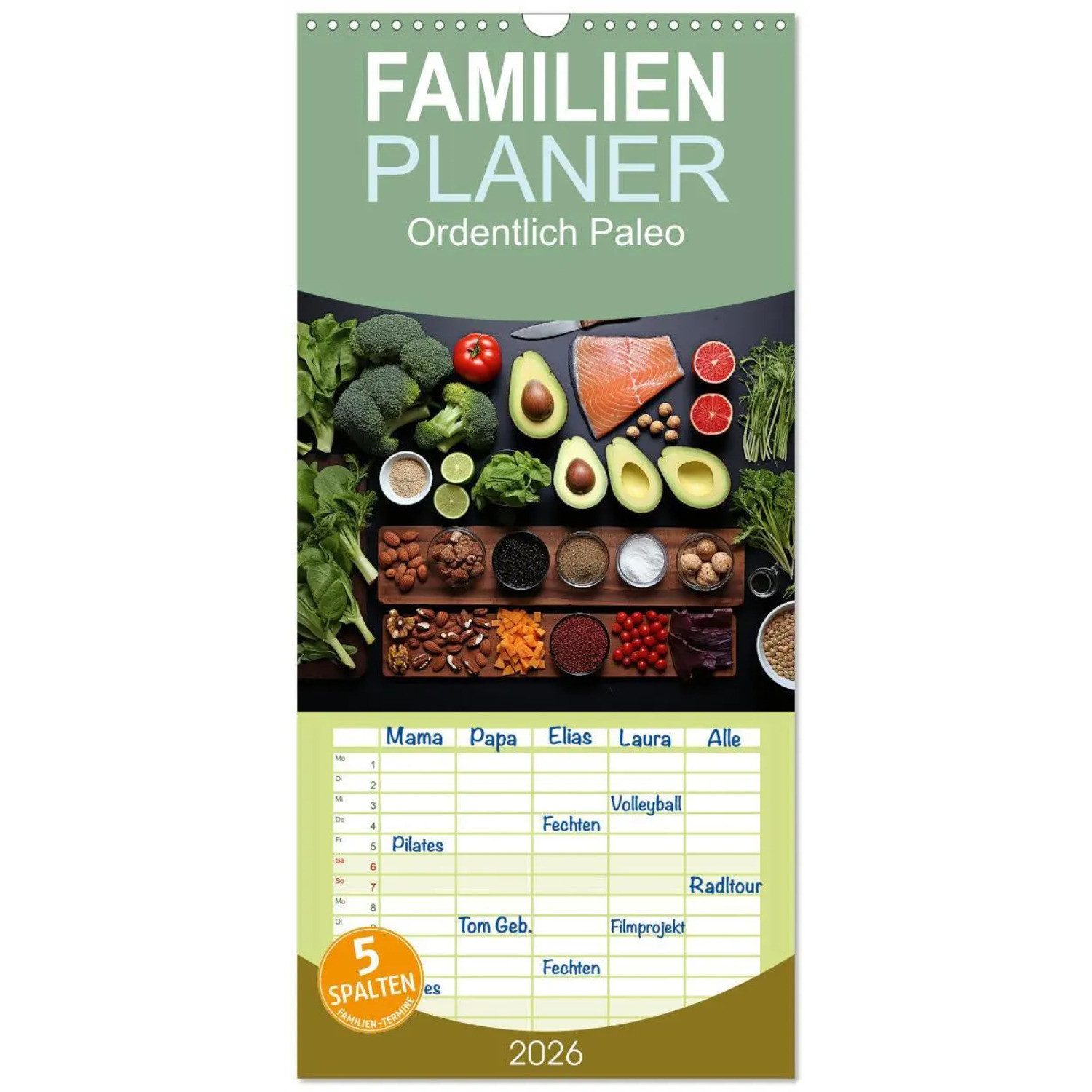 CALVENDO Wandkalender Familienplaner 2026 - Ordentlich Paleo mit 5 Spalten (Wandkalender,...