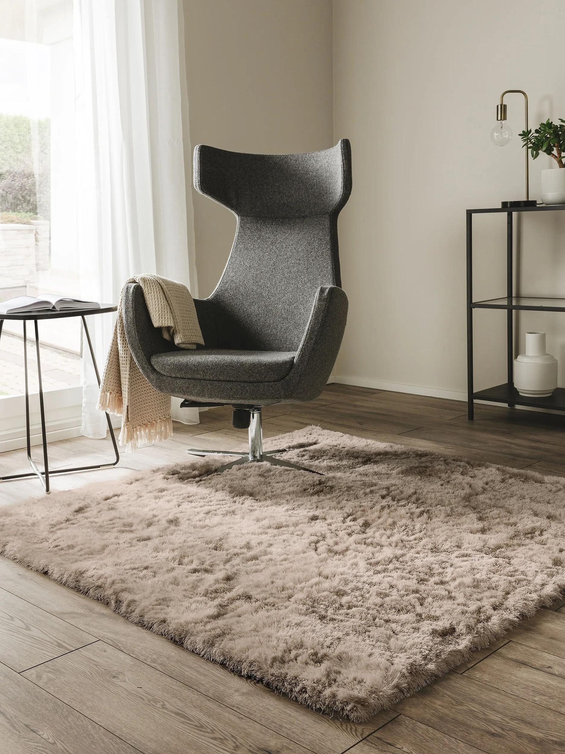 benuta Teppich Whisper, quadratisch, Höhe: 31 mm, Hochflorteppich Wohnzimmer, Schlafzimmer, Esszimmer, Flur, Weich