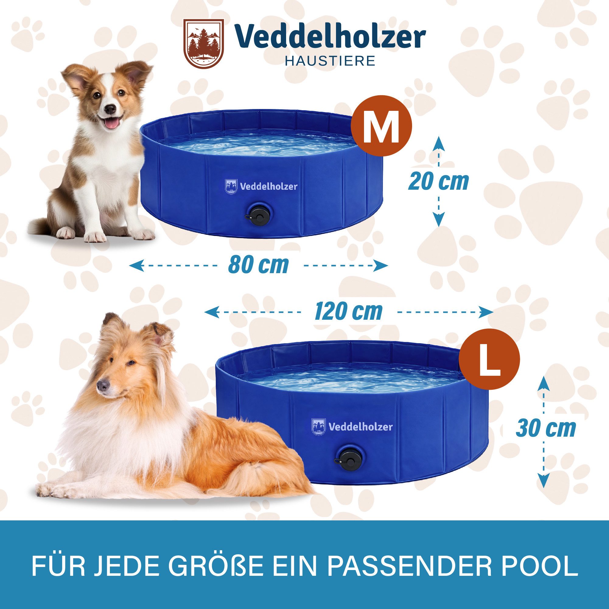 Veddelholzer Hundepool Faltbarer Hundepool M 80x20 cm rutschfest Robuster Hunde Swimmingpool, (platzsparend & stabil, ideal für Garten & Balkon), schneller Aufbau ohne Aufpumpen, für kleine & große Hunde