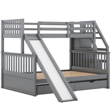 REDOM Etagenbett Kinderbett mit Schubladen, Stauraum und Rutsche, multifunktional (Holzbett 90 x 200 über 140 x 200), ohne Matratze