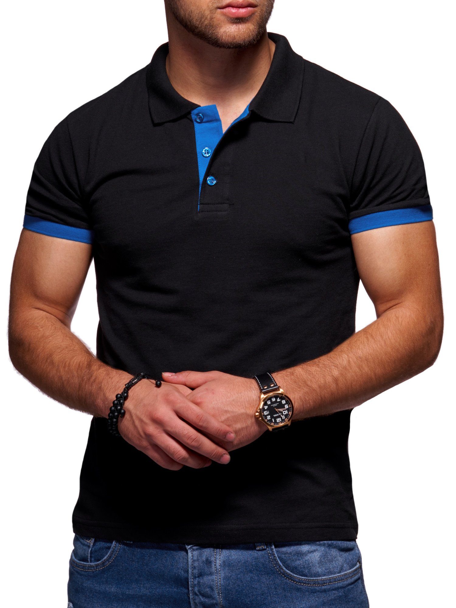Style-Division Poloshirt SDTACOMA Basic Polo-Hemd Schwarz-Blau