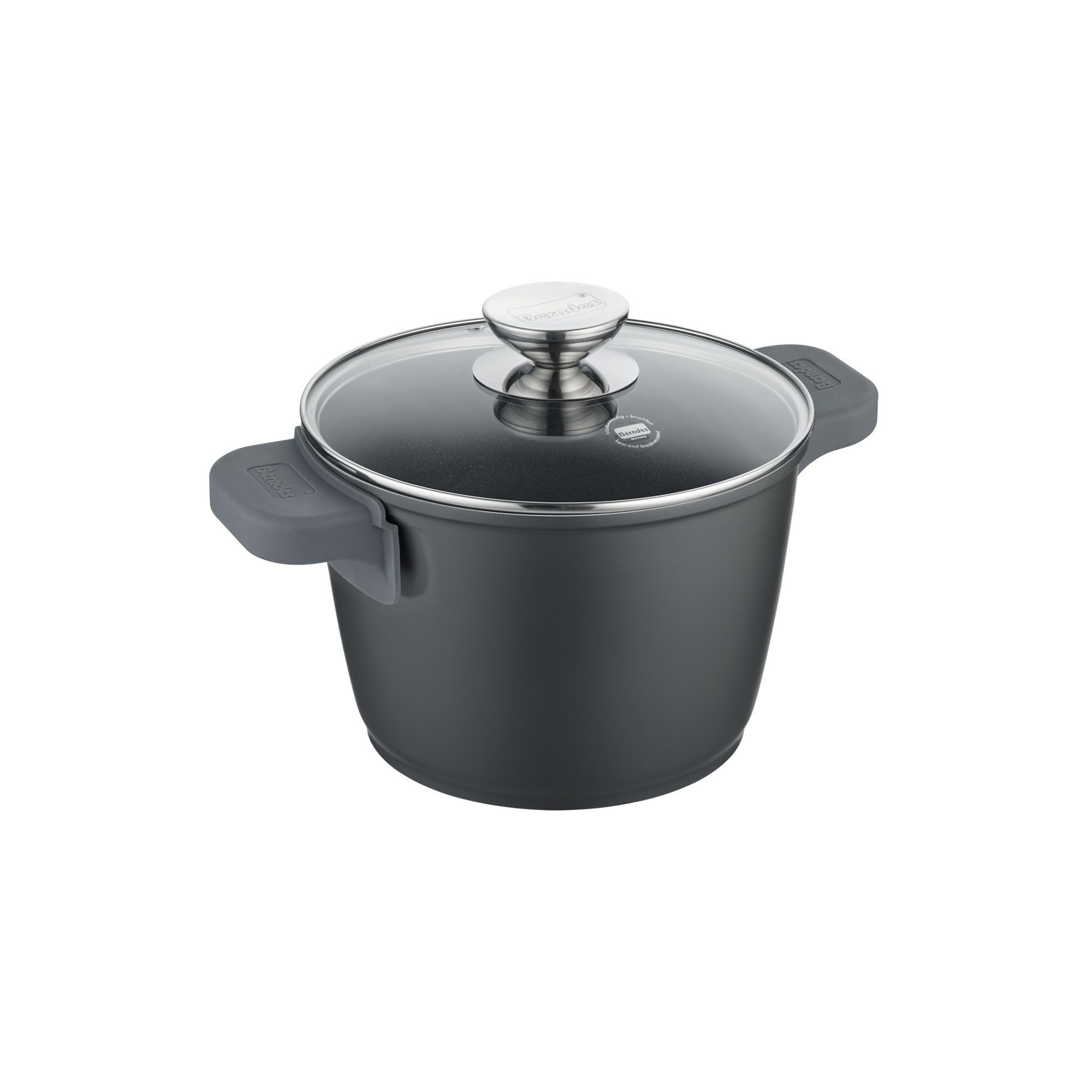 Berndes Kochtopf Gemüse- und Suppentopf mit Glasdeckel 24 cm, Aluguss, schwarz