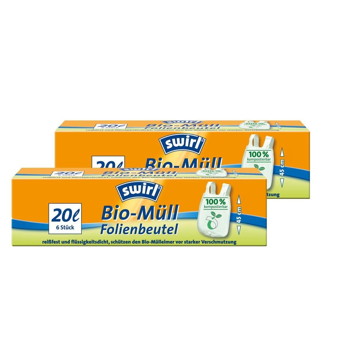 Swirl Müllbeutel Swirl Bio-Müll Folien-Beutel 20l mit Tragegriff 6stk./Rolle (2er Pack)