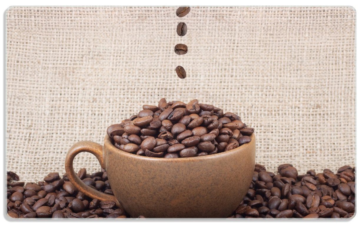 Kaffeedesign, Gummifüße Tasse rutschfester (inkl. Frühstücksbrett 1-St), Wallario 4mm, 14x23cm ESG-Sicherheitsglas, mit Kaffeebohnen -