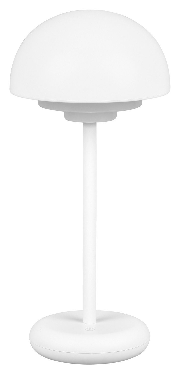 Reality Leuchten LED Tischleuchte ELLIOT, 1-flammig, H 30 cm, Weiß, Outdoorgeeignet, Akkubetrieben, Dimmfunktion, USB-Port, LED fest integriert, Warmweiß, Kunststoff, mit 4-stufigem Touchsensor