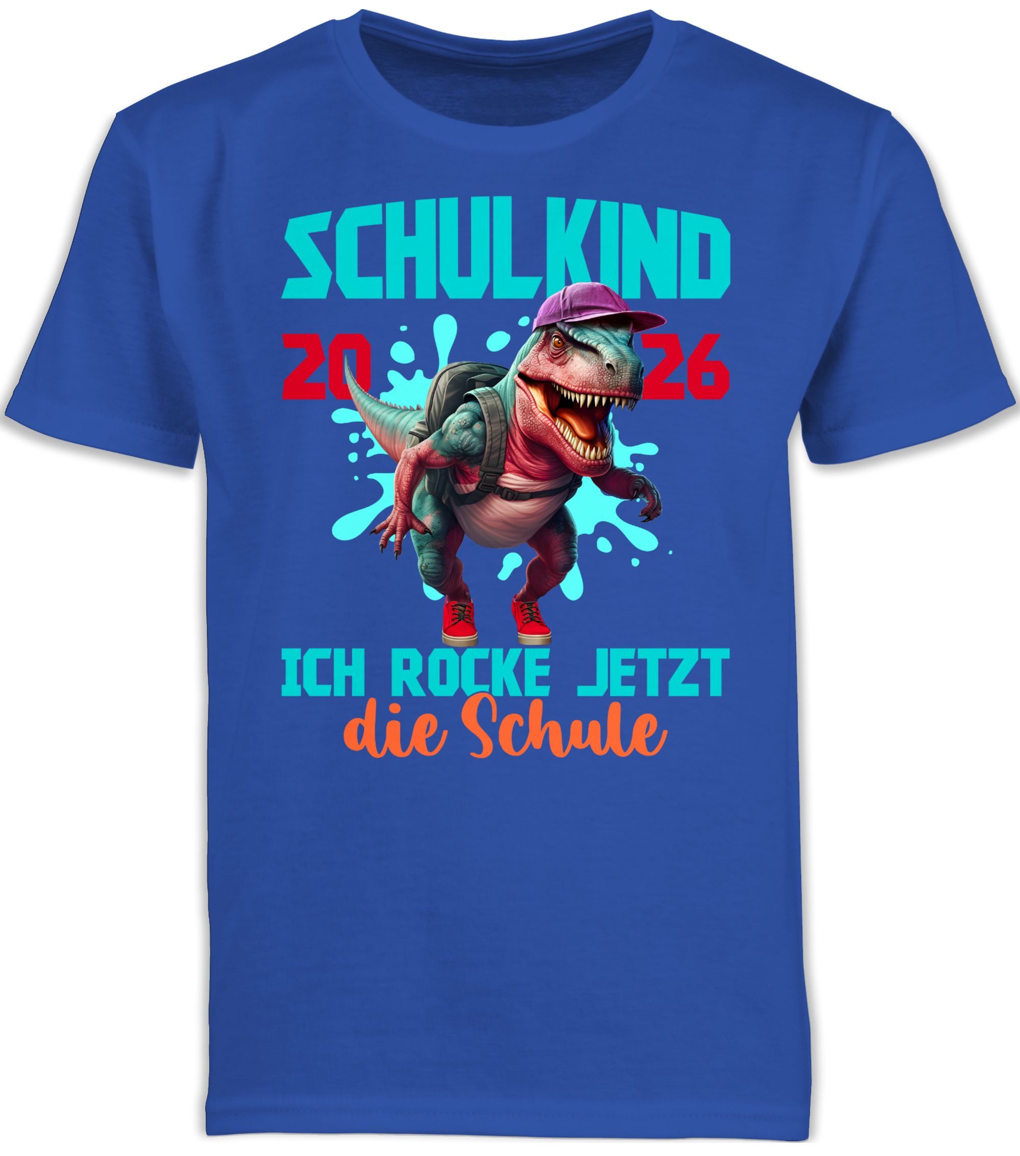 Shirtracer T-Shirt Schulkind 2026 Dinosaurier T-Rex Ich rocke jetzt die Schule Einschulung Junge Schulanfang Geschenke